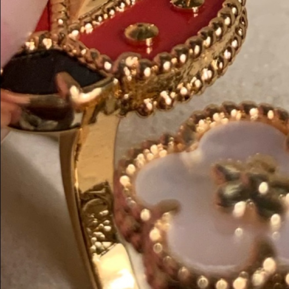 18 K gold Ring of mother of pearl butterfly $ flower adjustable Ring - Picture 6 of 15